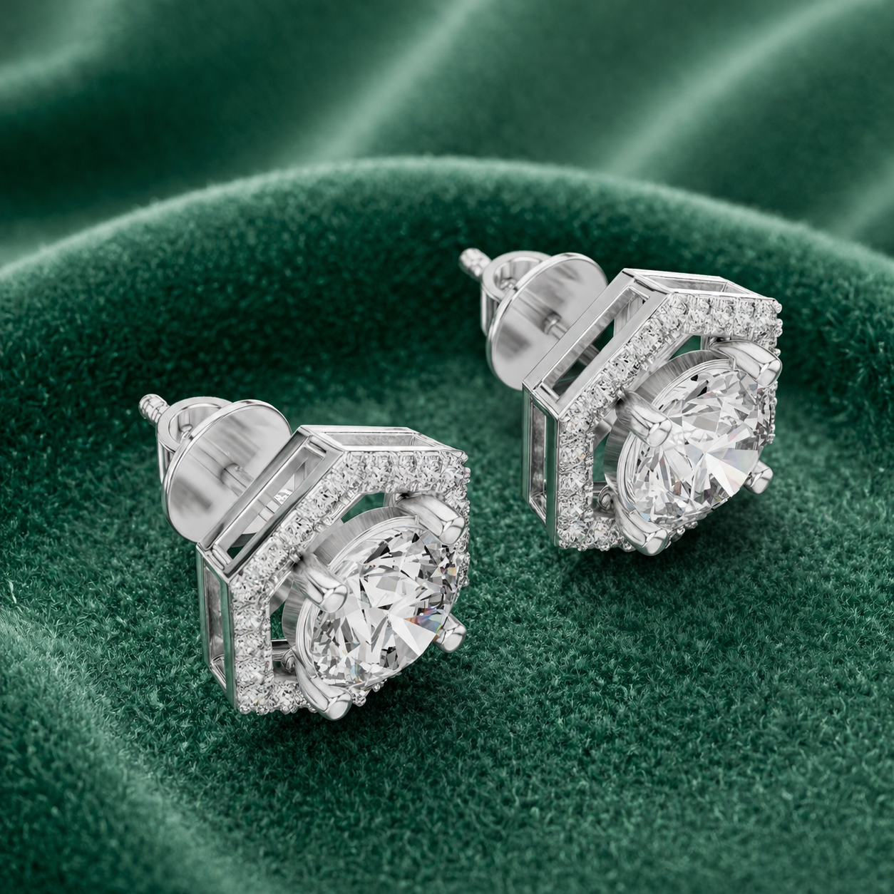 Radiant Hexa Hexagon Halo Stud Earrings