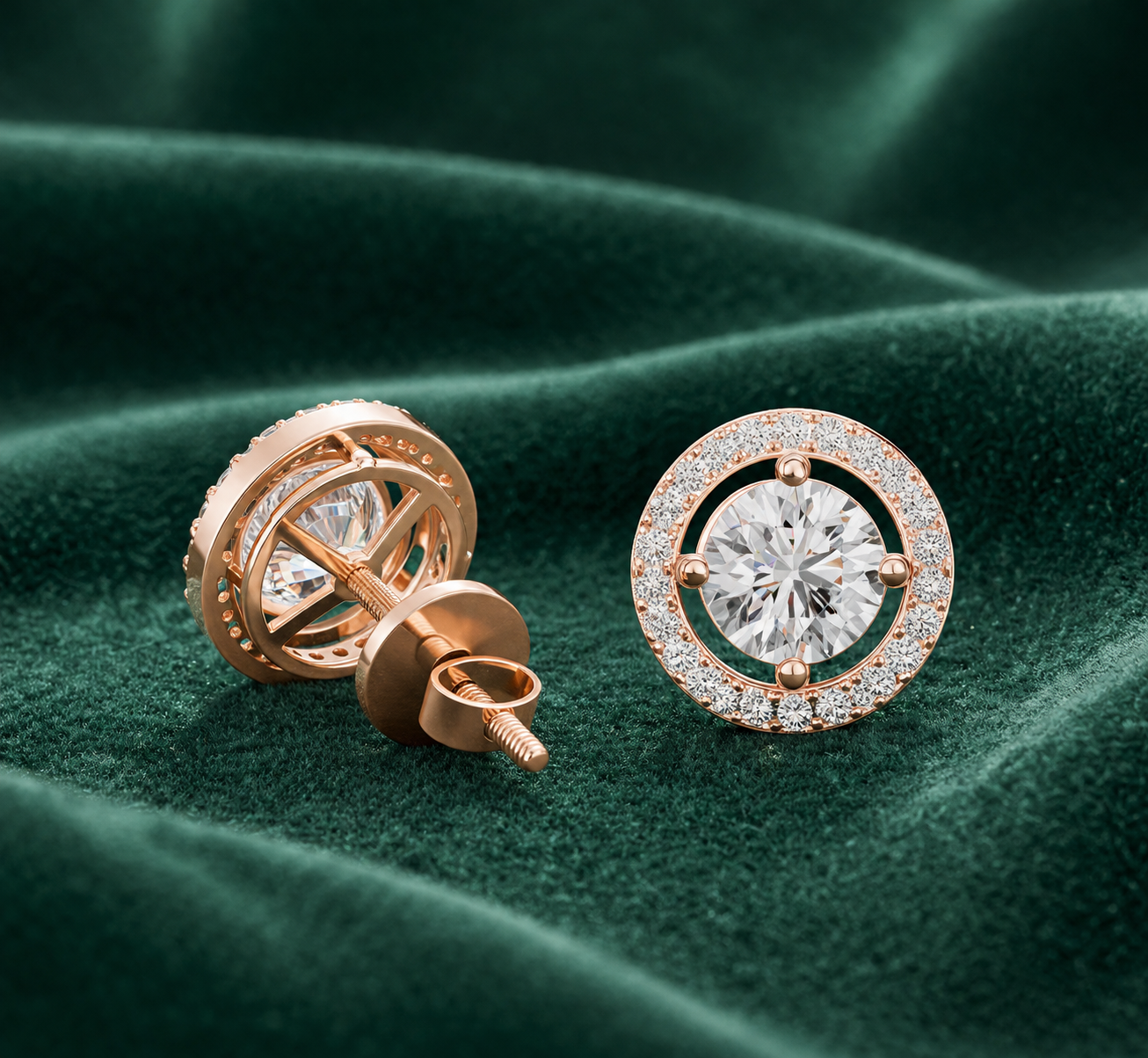 Dazzling Diamond Halo Stud Earrings