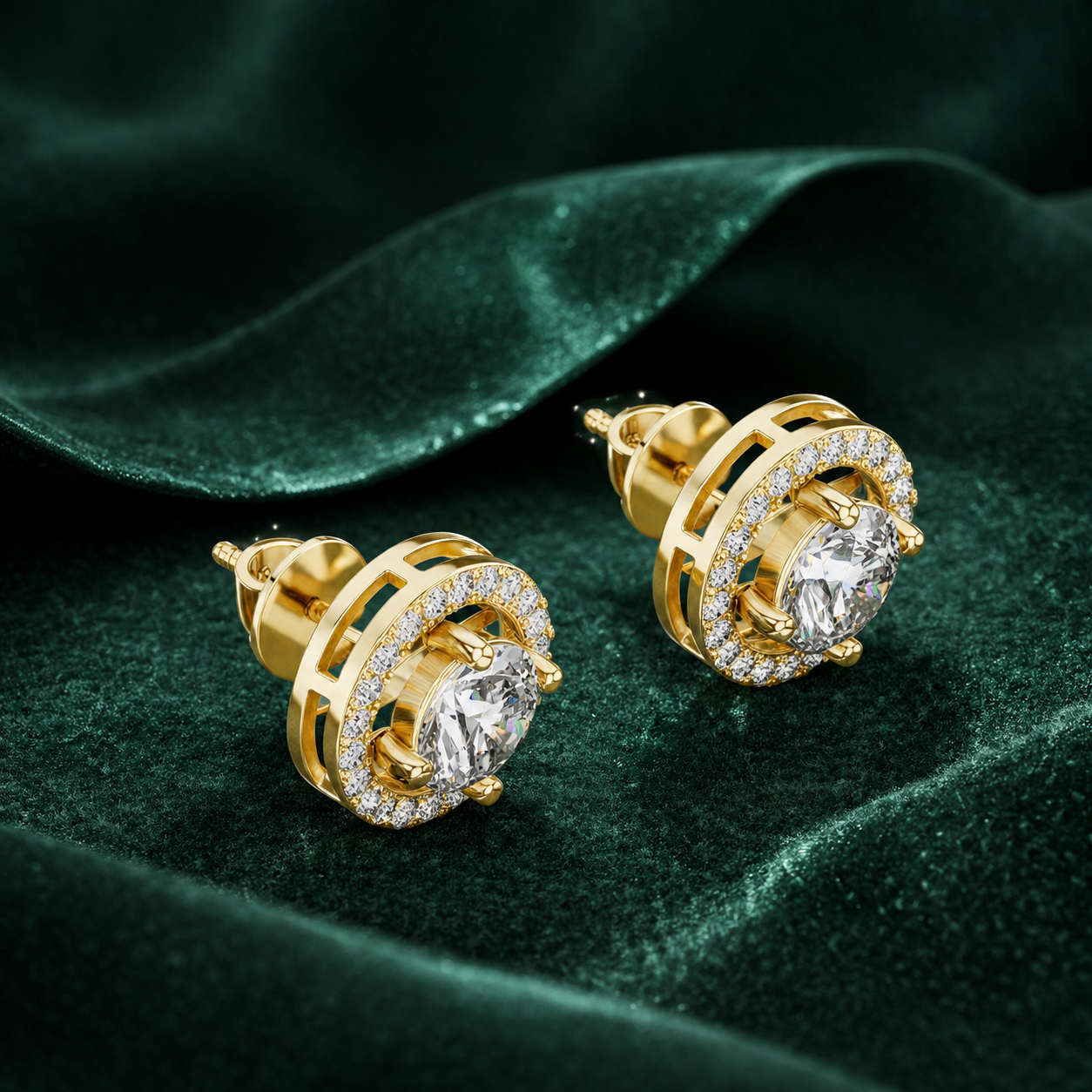 Dazzling Diamond Halo Stud Earrings