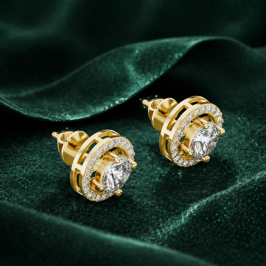 Dazzling Diamond Halo Stud Earrings