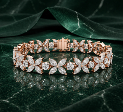 Diamond Bloom Marquise Flower Bracelet