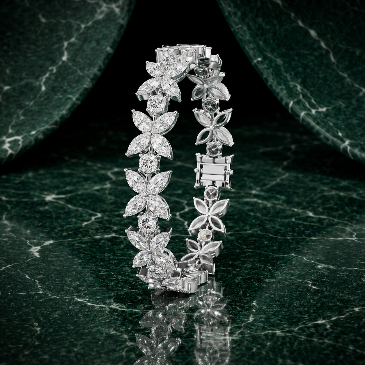 Diamond Bloom Marquise Flower Bracelet