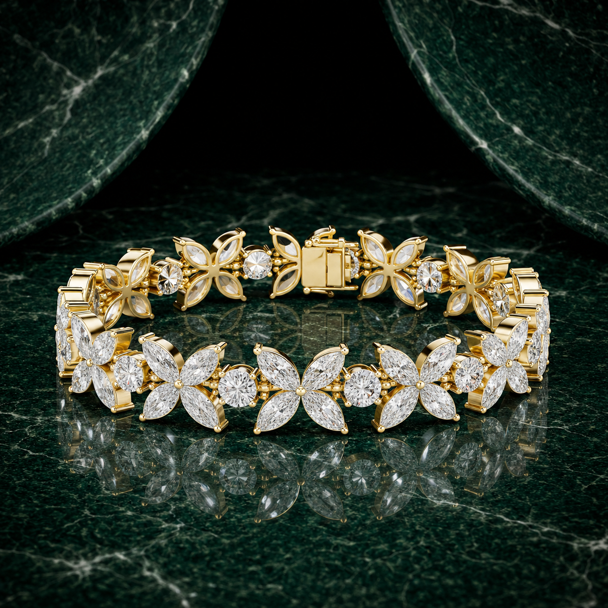 Diamond Bloom Marquise Flower Bracelet
