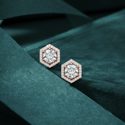 Radiant Hexa Hexagon Halo Stud Earrings