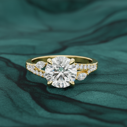 Golden Radiance Three-Stone Pavé Diamond Ring