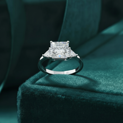Celestial Grace Cushion & Pear Three-Stone Ring