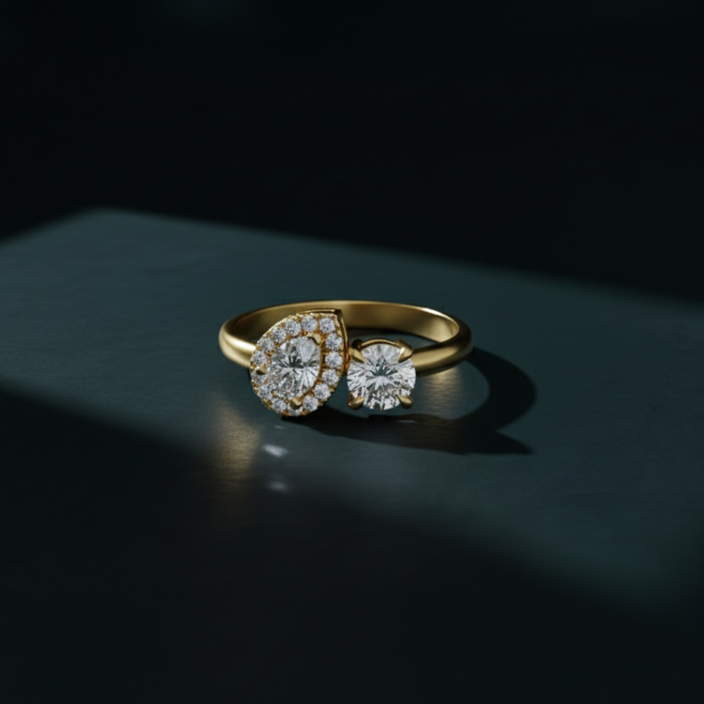 Radiant Harmony Pear and Round Diamond Ring