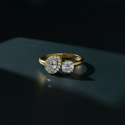 Radiant Harmony Pear and Round Diamond Ring