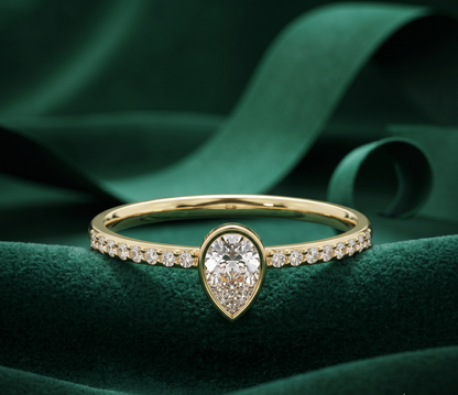 Elegant Bezel-Set Pear Diamond Ring | Delicate Teardrop Engagement Ring