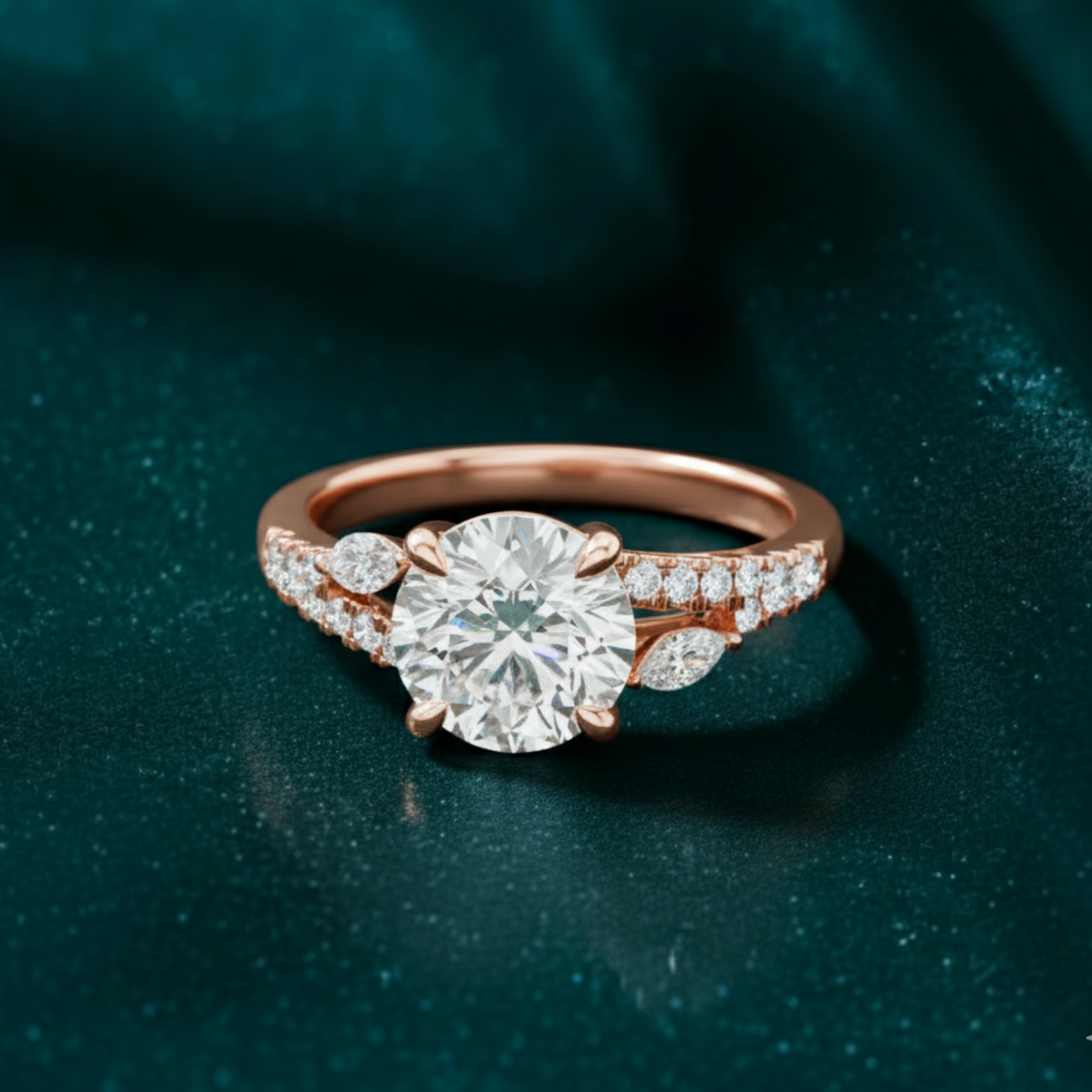 Golden Radiance Three-Stone Pavé Diamond Ring
