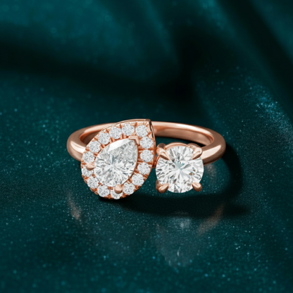 Radiant Harmony Pear and Round Diamond Ring