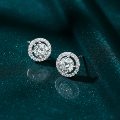 Dazzling Diamond Halo Stud Earrings