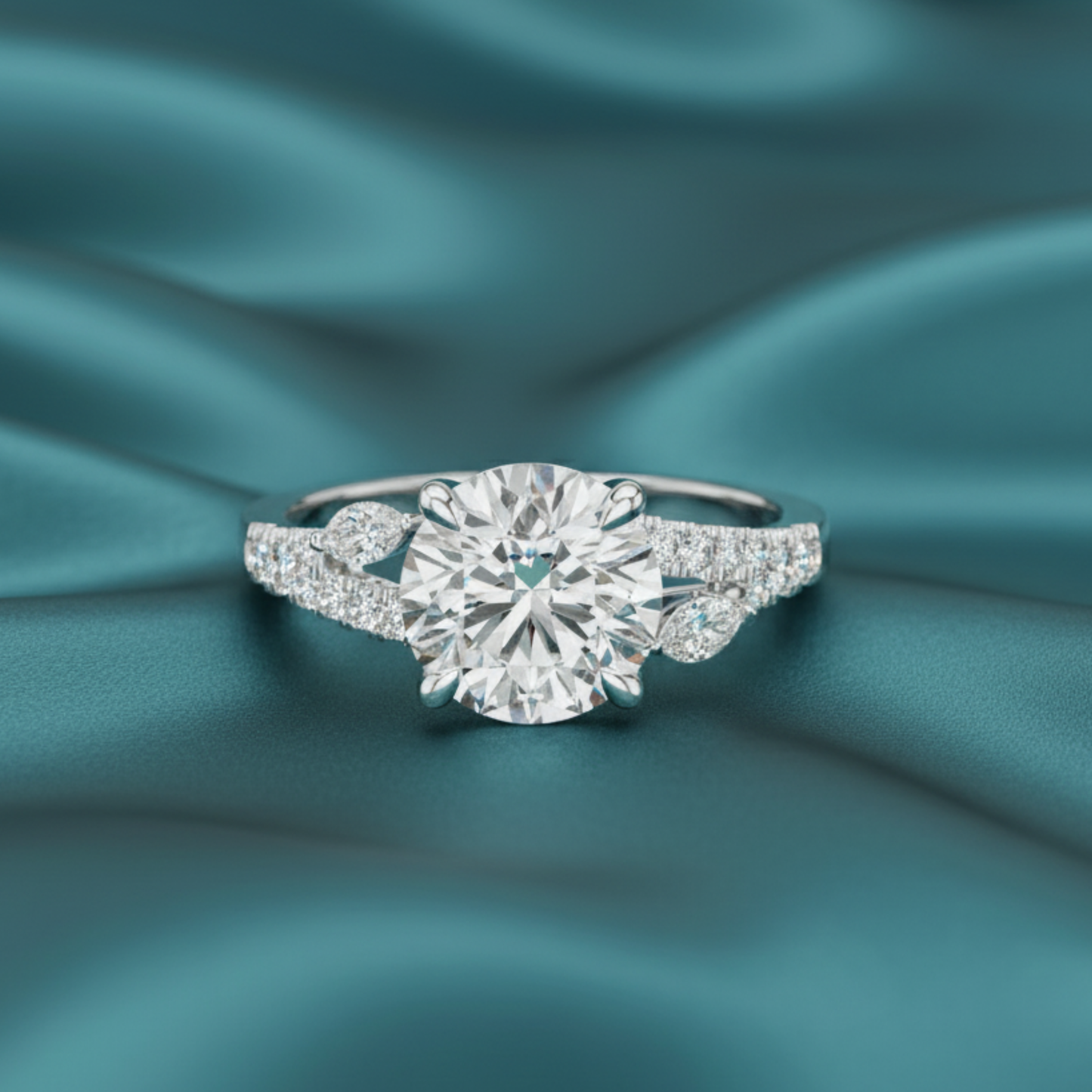 Golden Radiance Three-Stone Pavé Diamond Ring