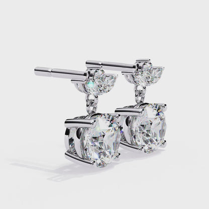 Two-Shape Floral Diamond Drop Earrings