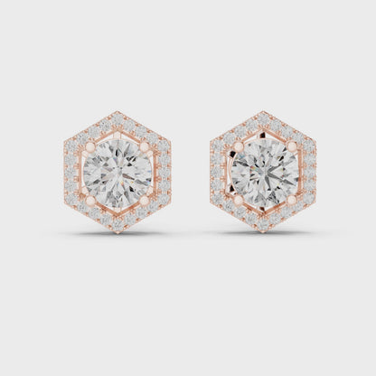 Radiant Hexa Hexagon Halo Stud Earrings