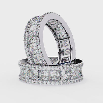 Princess Cut Diamond Eternity Band | Double Halo Ring