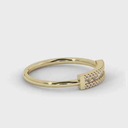 Double Row Baguette & Round Diamond Bar Ring