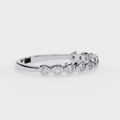 Bezel Set Round Diamond Half Eternity Ring | Minimalist Wedding Band for Women