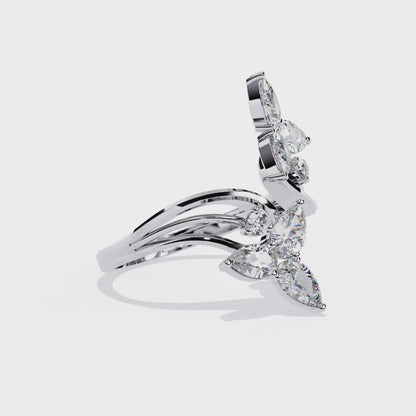 Open Bypass Pear Diamond| Floral Style Statement Engagement Ring for Women