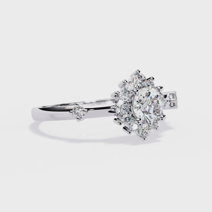 Round Diamond Halo Engagement Ring | Floral Cluster Bridal Ring for Women