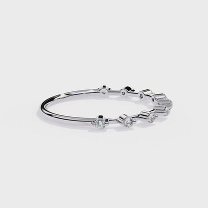 Two-Tone Bezel Set Round Diamond Half Eternity Ring | Modern Wedding Band for Women