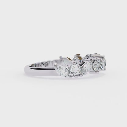 Marquise and Round Diamond Wedding Band | Two Tone Gold Anniversary Ring