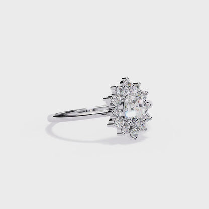 Oval Diamond Halo Engagement Ring | Vintage Floral Cluster Bridal Ring