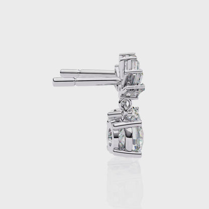 Round & Baguette Art Deco Dangle Studs